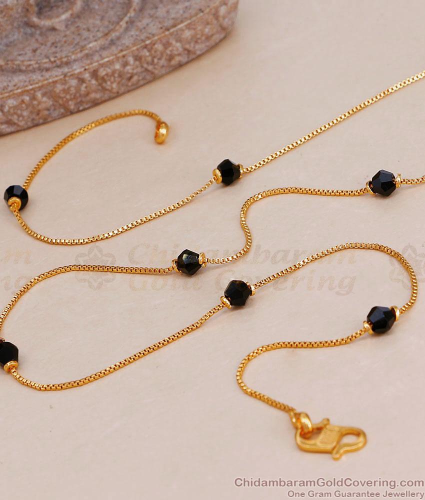 Pure Gold Tone Line Chain With Black Crystal For Women CHNS1215